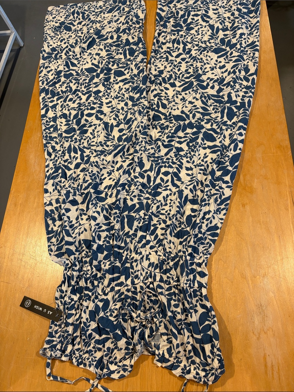 As U Wish ~ Vibrant Blue Ivory White Leaf-Print Pants Jumpsuit Romper